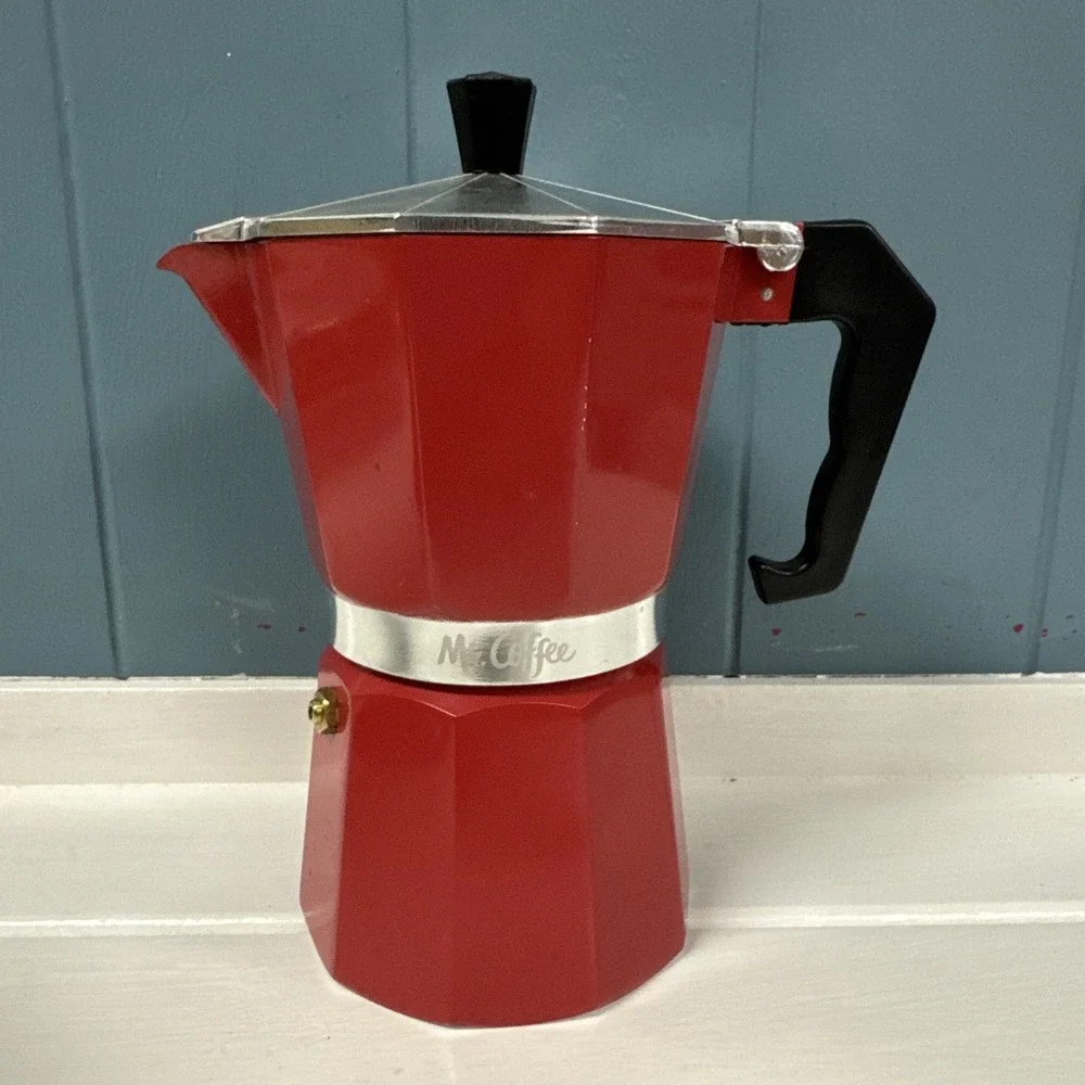 Mr. Coffee RED Italy Style Expresso Maker Stovetop Moka Pot -6 Cups‎